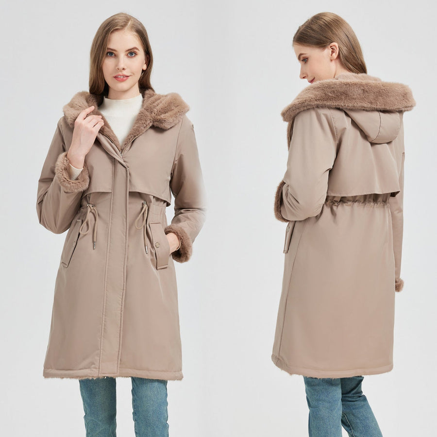 Winterparka voor dames met capuchon, zachte voering en trekkoord