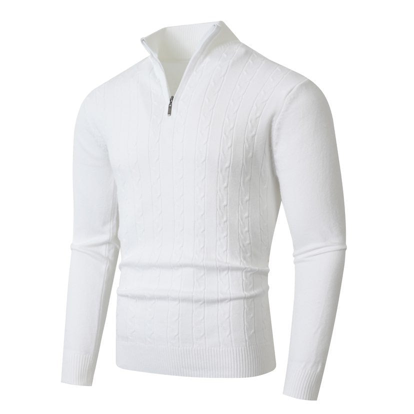 Herren Strickpullover mit Zopfmuster & Reißverschluss Stehkragen