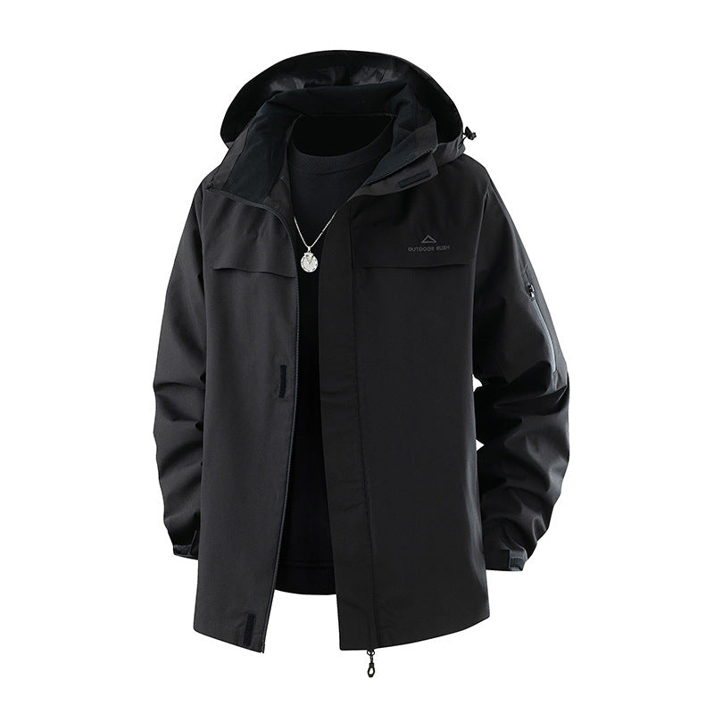 Unisex Outdoorjacke mit Kapuze und Taschen Wasserdichte Übergangsjacke