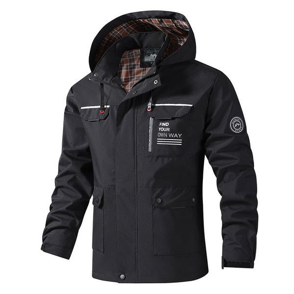 Herren Outdoor Jacke mit Kapuze & Karofutter, Wetterfest