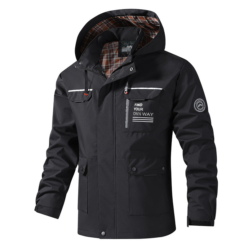 Herren Outdoor Jacke mit Kapuze & Karofutter, Wetterfest