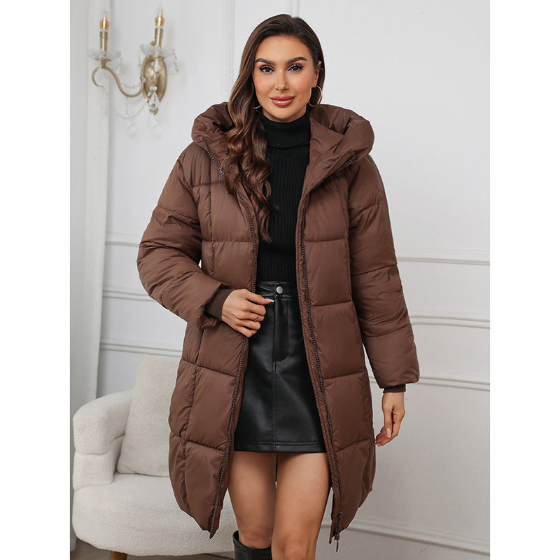 Damen Daunenjacke Winter Warm Gesteppt Mittellang mit Kapuze