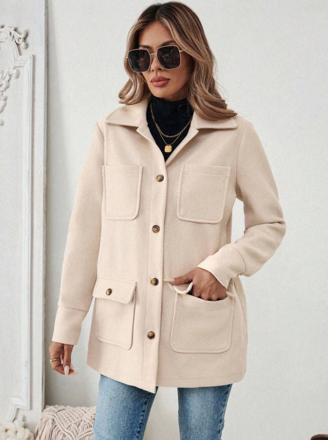 Damen Oversize Hemdjacke mit Kragen und Pattentaschen