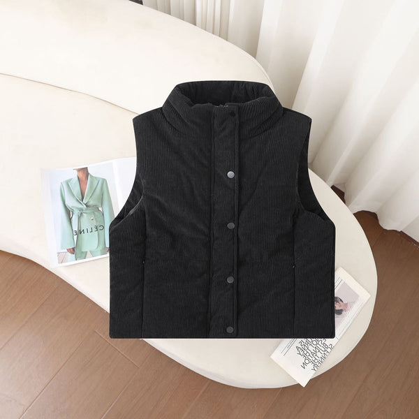 Gewatteerde damesbodywarmer met opstaande kraag, corduroylook