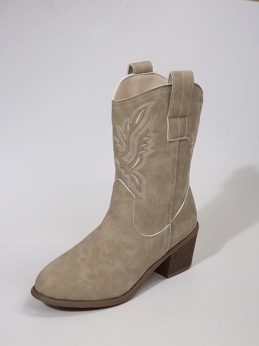 Cowboystiefeletten mit Western-Stickerei, Blockabsatz