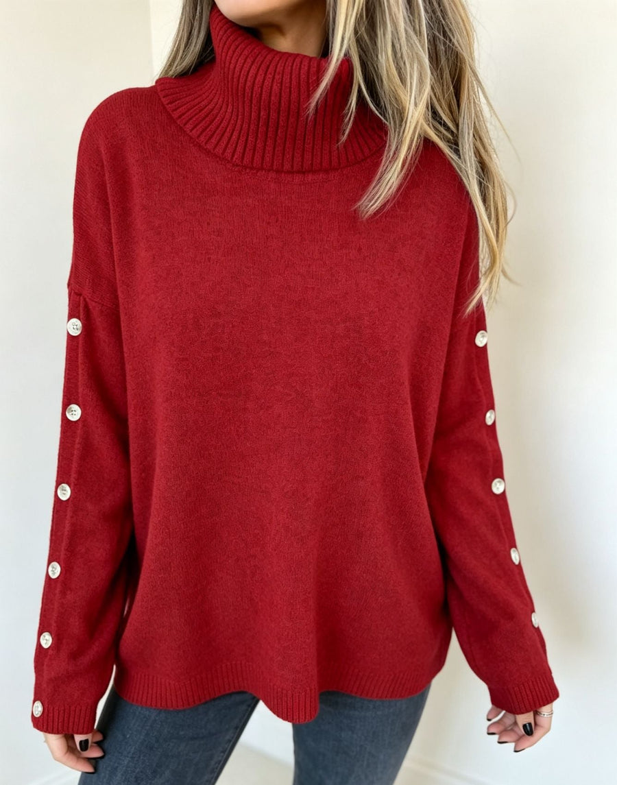 Rollkragenpullover Damen mit Knopfleiste an den Ärmeln
