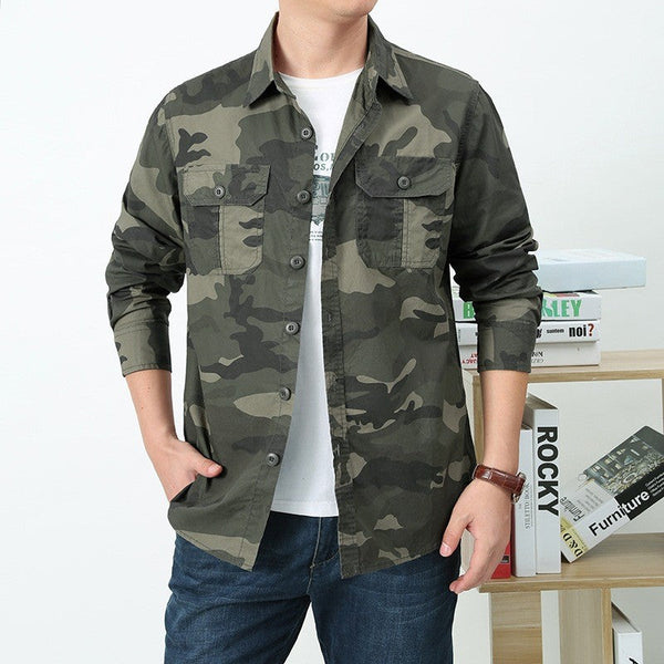 Camouflagehemd met lange mouwen en borstzakken voor heren