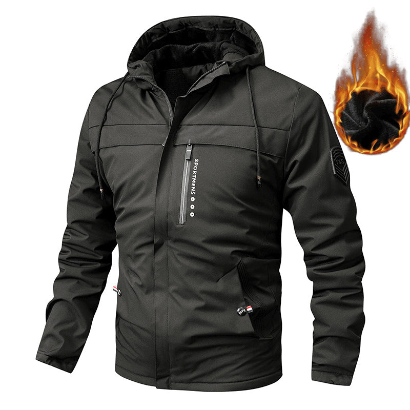 Herren Winterjacke mit Kapuze Gefüttert Schwarz