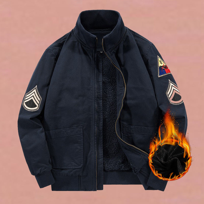 Herren Bomberjacke mit Stehkragen, Reißverschluss und Militär-Patches