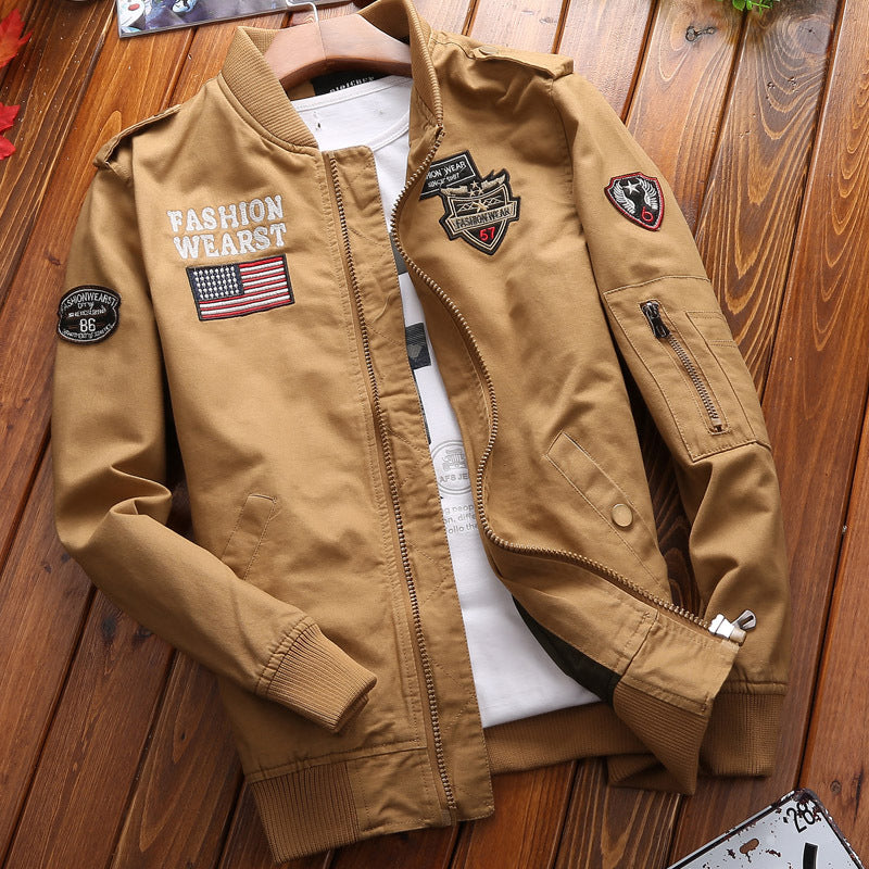 Herren Bomberjacke mit Aufnähern, Reißverschluss & Stehkragen