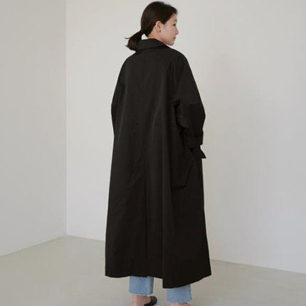 Lange trenchcoat voor dames, lichte overslagmantel, kaki/zwart