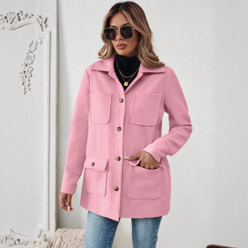 Damen Oversize Hemdjacke mit Kragen und Pattentaschen