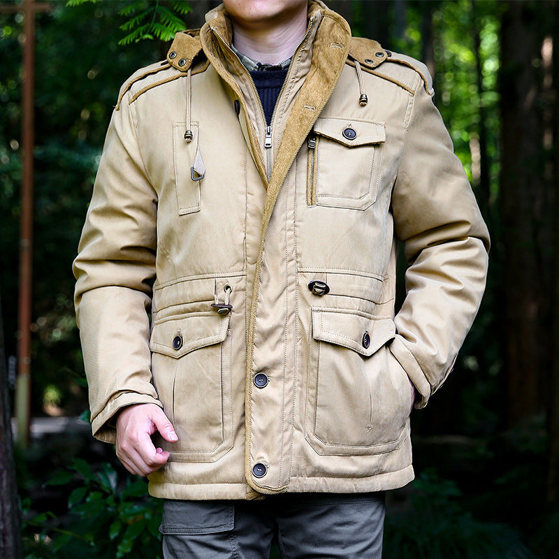 Herren Winterjacke mit Kapuze, mehreren Taschen und Reißverschluss, Olivgrün
