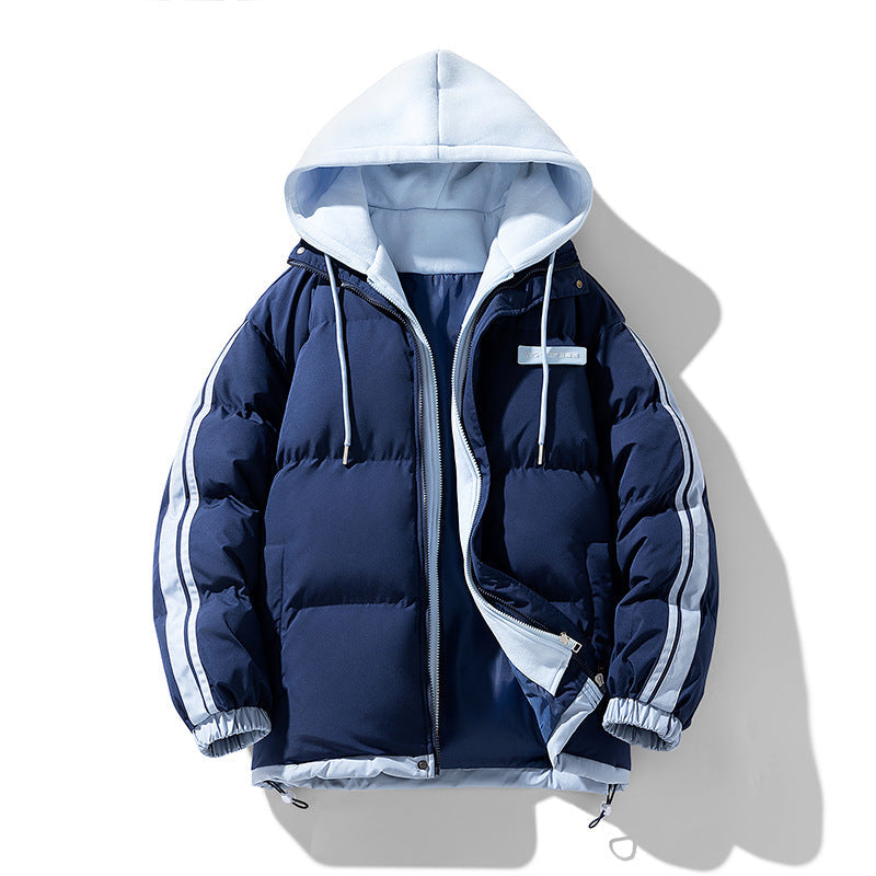 Unisex Winter Steppjacke mit Kapuze und Streifen - Warme Gepolsterte Jacke