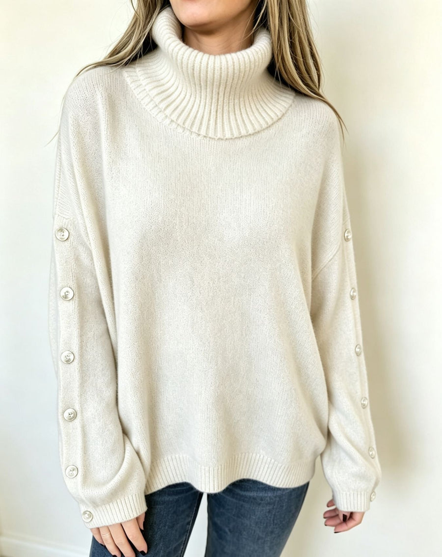 Rollkragenpullover Damen mit Knopfleiste an den Ärmeln