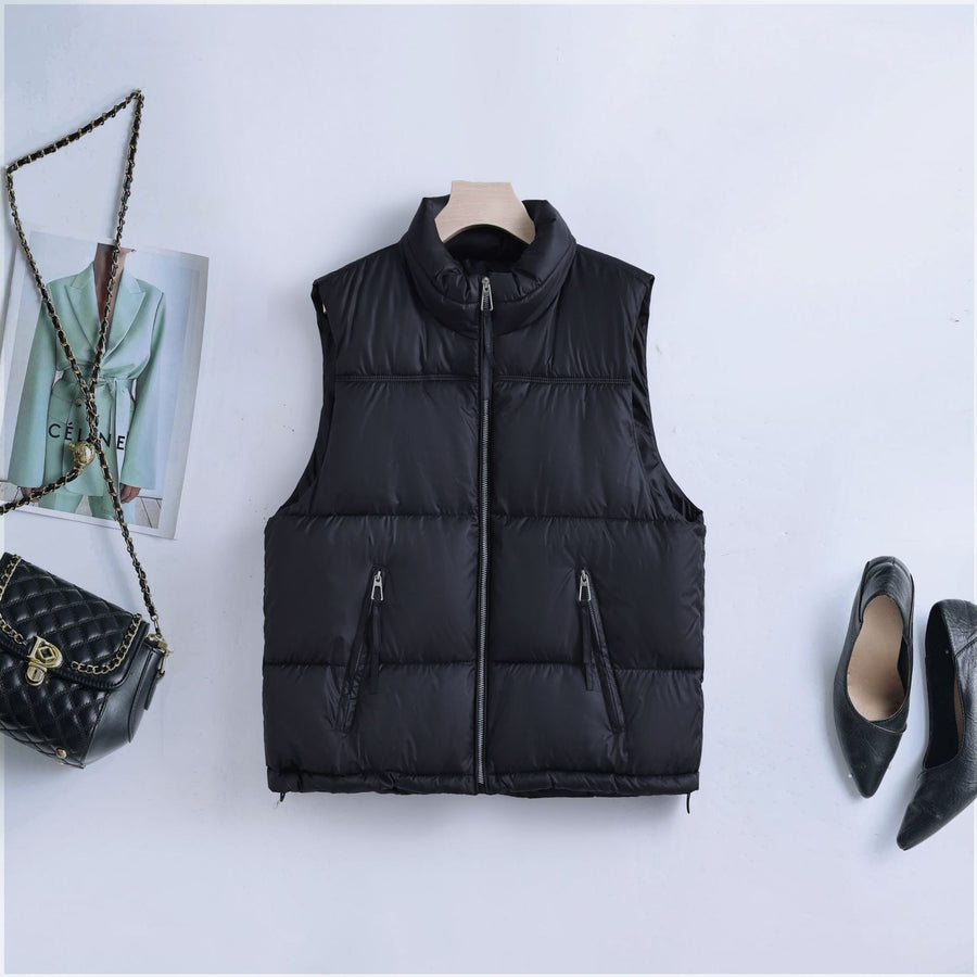 Unisex Puffer Weste Stehkragen Gesteppte Ärmellose Jacke mit Reißverschluss