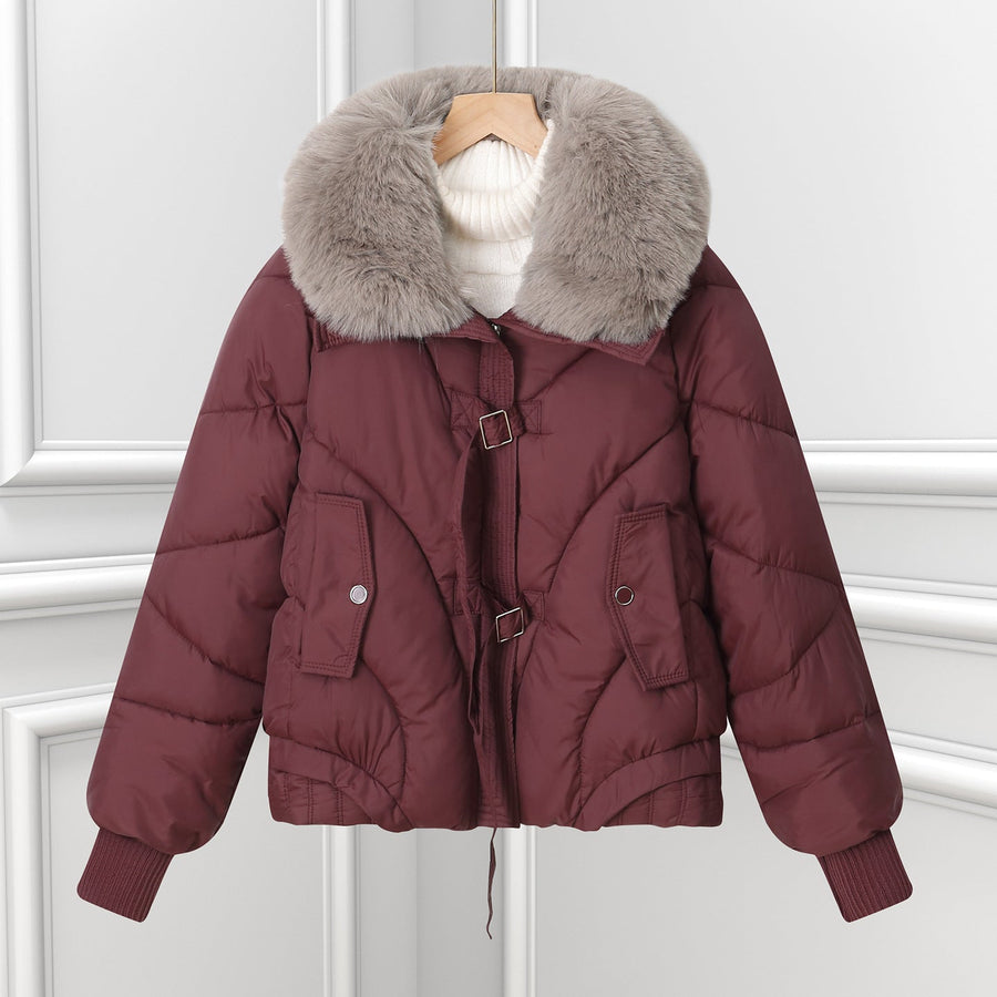 Damen Winter Steppjacke mit Kunstpelzkragen, Kurz geschnitten