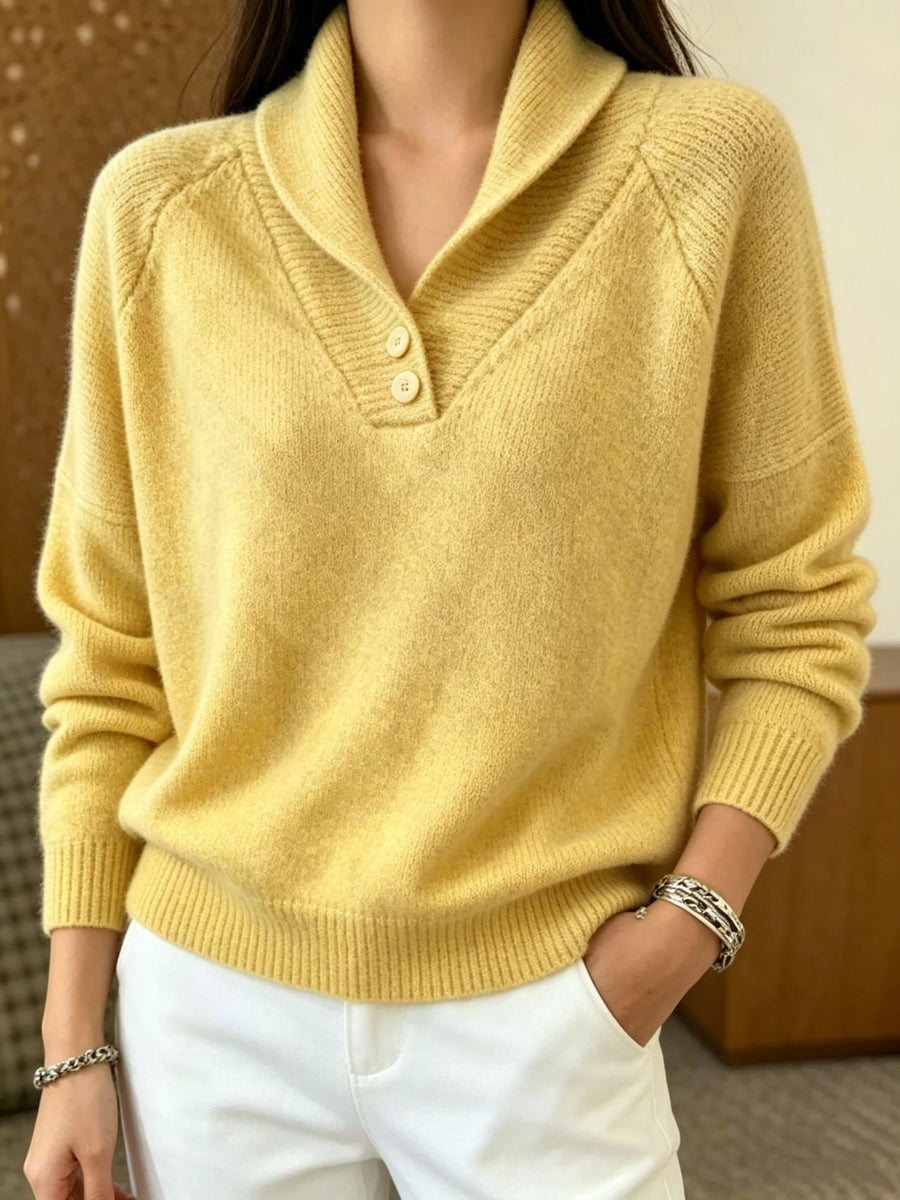 Damen Pullover mit Schalkragen und Knopfleiste, weiches Material