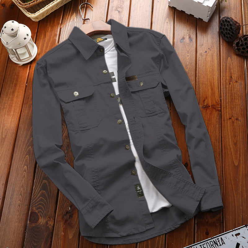 Overhemd met lange mouwen en borstzakken voor heren, casual katoenlook