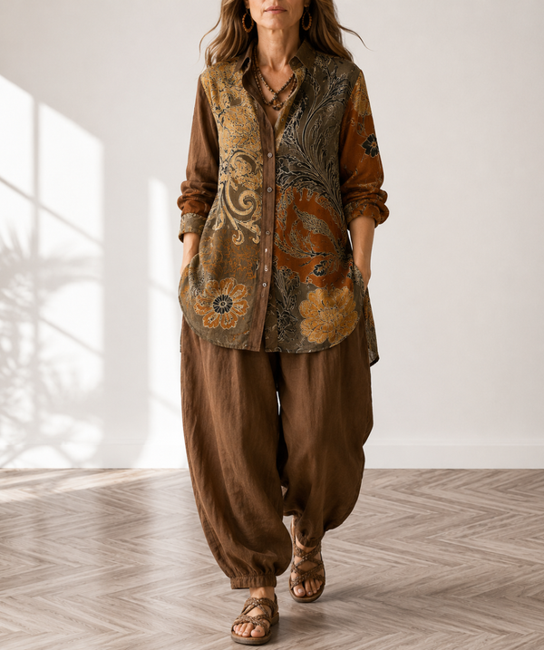 Damen Paisley Tunika Bluse & Haremshose Set im Ethno-Stil