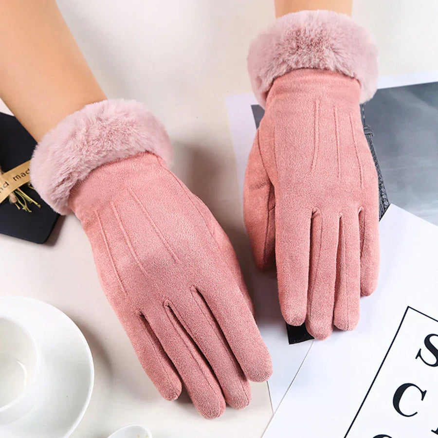 Winter Handschuhe aus weichem Material mit Plüschmanschette Braun