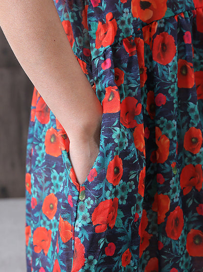 Damen Sommer Midikleid mit Blumenmuster, lockerer Boho-Stil, ideal für Freizeit und Urlaub