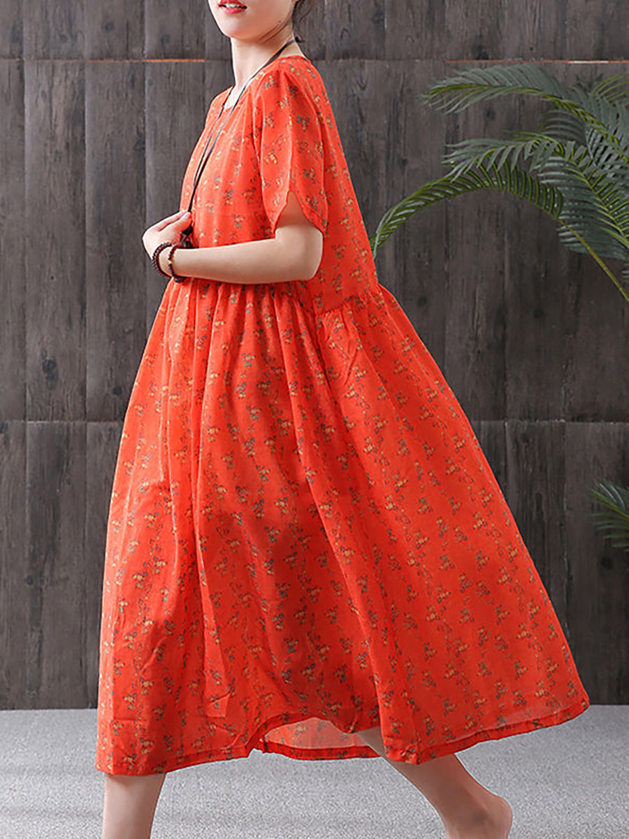 Damen Sommer Midikleid mit Blumenmuster, lockerer Boho-Stil, ideal für Freizeit und Urlaub