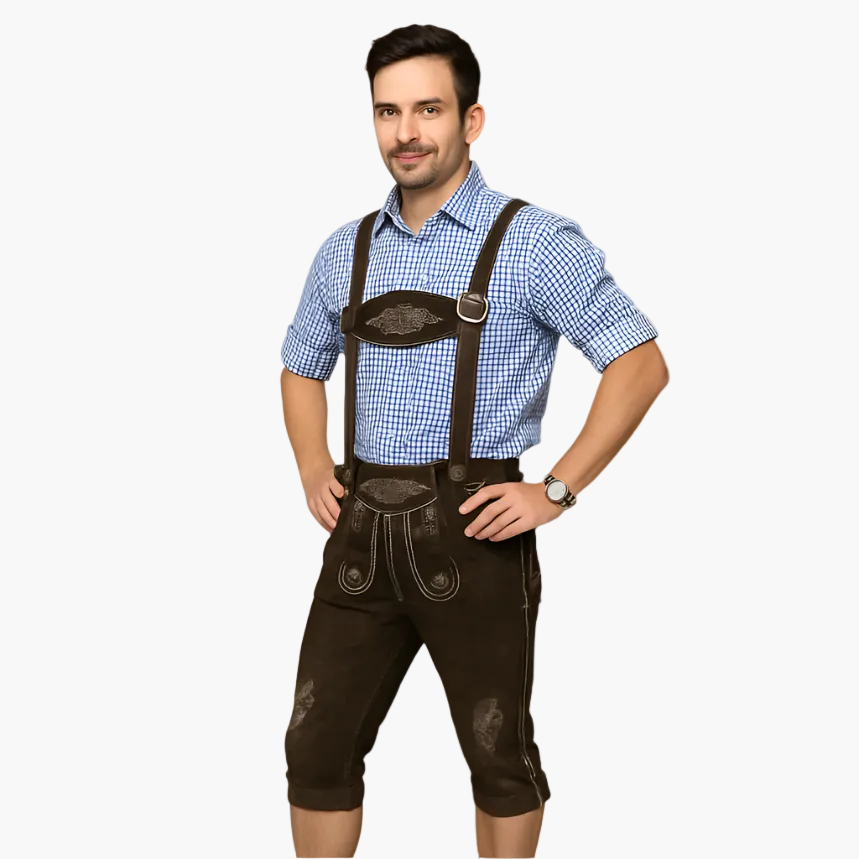 Herren Trachten Kniebund-Veganem Lederhose mit Hosenträgern – Traditioneller Oktoberfest-Look