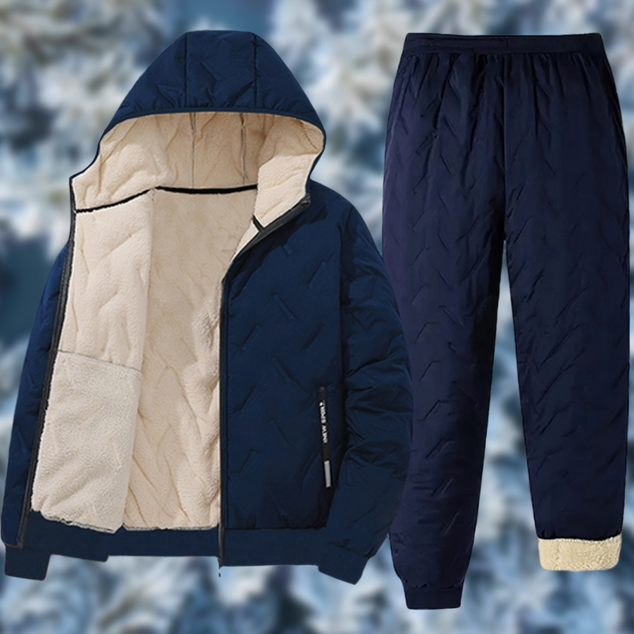 Herren Winter Thermo Anzug Gesteppt Gefütterte Jacke mit Kapuze und Hose