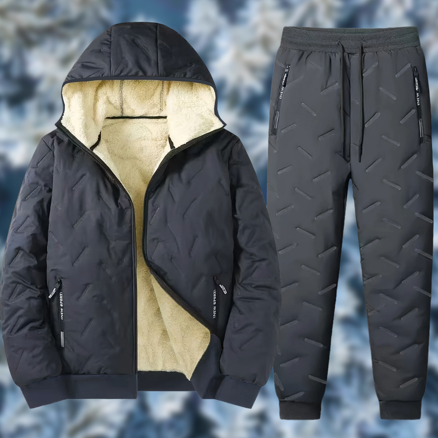 Herren Winter Thermo Anzug Gesteppt Gefütterte Jacke mit Kapuze und Hose