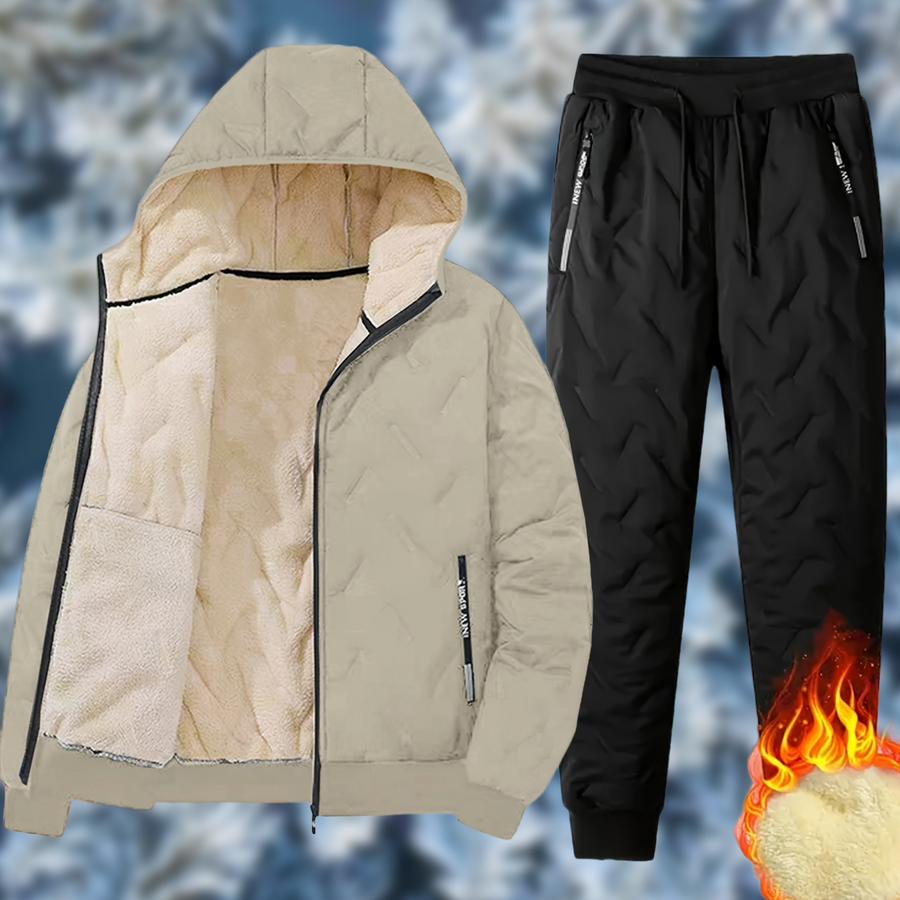 Herren Winter Thermo Anzug Gesteppt Gefütterte Jacke mit Kapuze und Hose