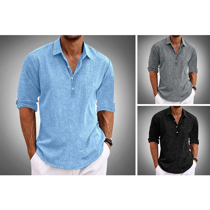 Herren Freizeithemd Veganes Leinen Klassisch 4-Knopf mit Reverskragen – Stilvoller Alltags- & Urlaubslook