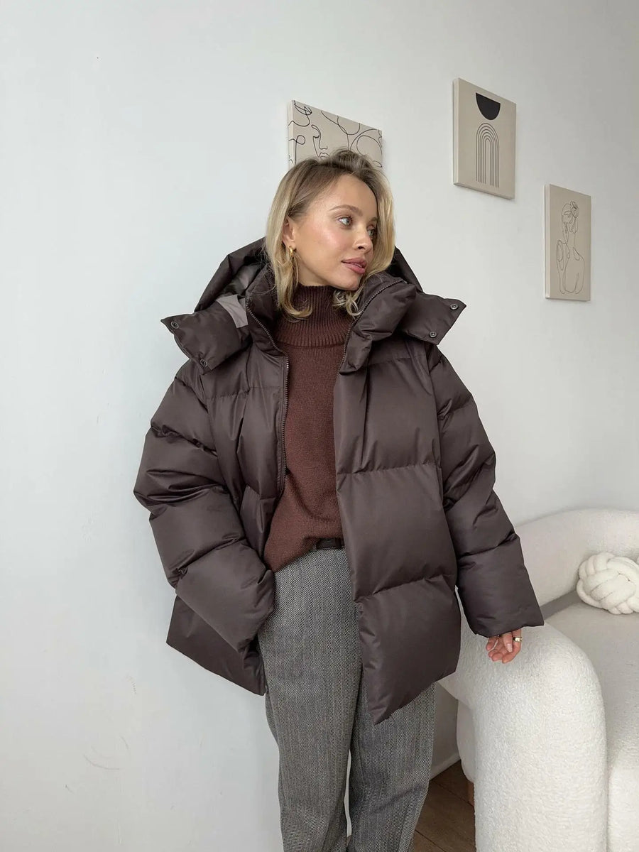 Damen Steppjacke mit Kapuze, kurz, gepolstert, Reißverschluss