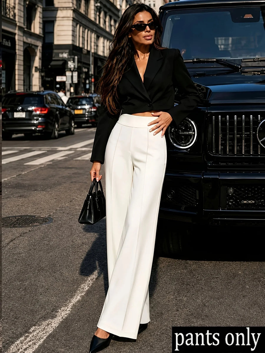 Damen Palazzo Hose weit geschnitten Hohe Taille