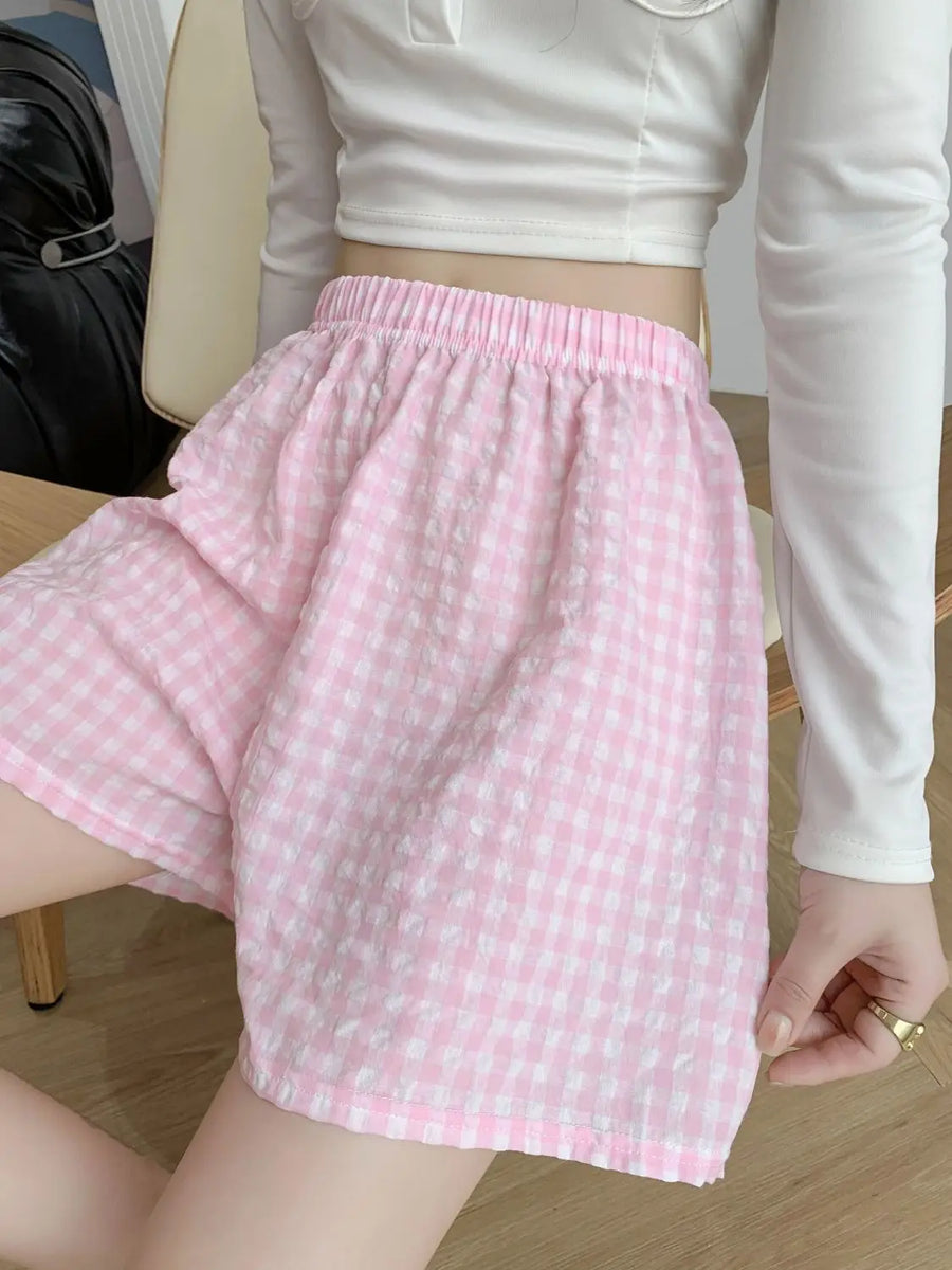 Damen karierte Shorts luftig mit Gummibund