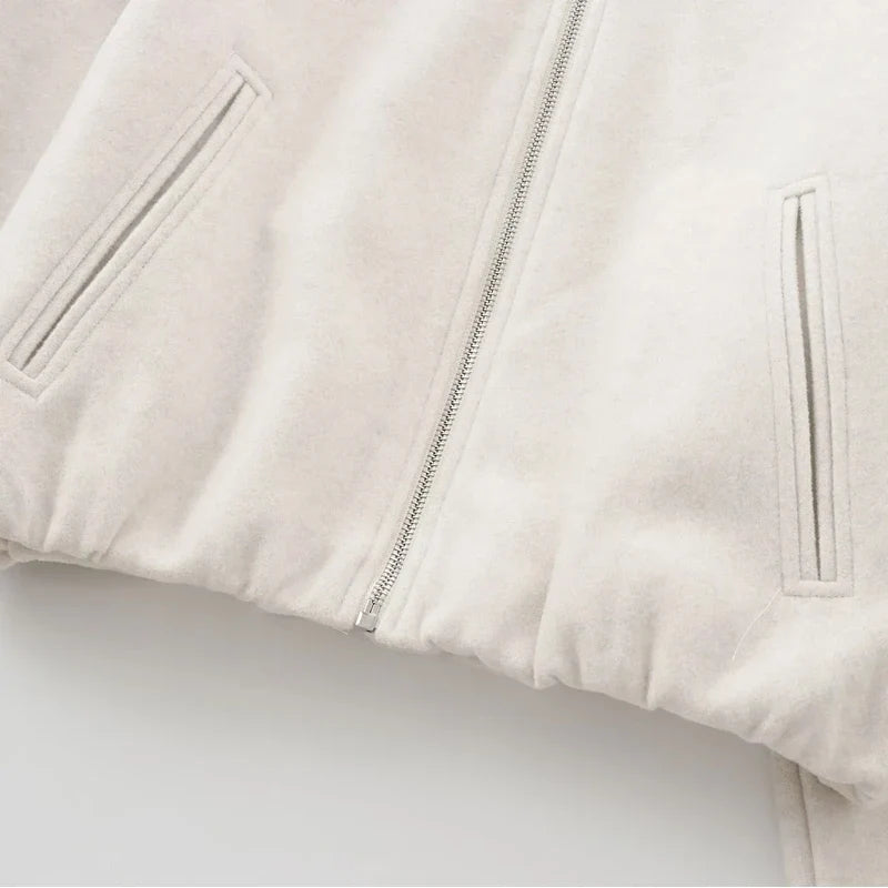 Damen Kurzjacke mit Reißverschluss, Rundhals und Ballonärmeln