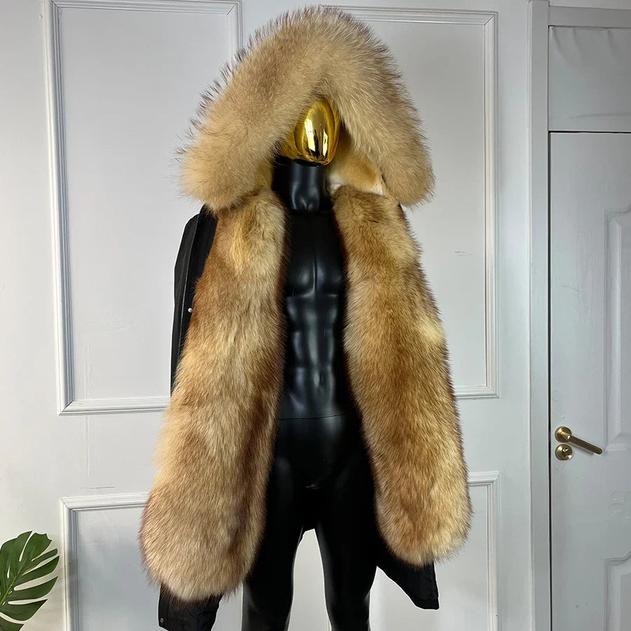 Herren Winterparka Schwarz mit Plüschfutter Kapuze