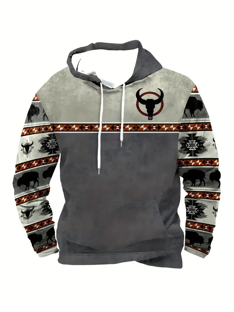 Hoodie mit Motivdruck, Kängurutasche, Kapuze und Kordelzug