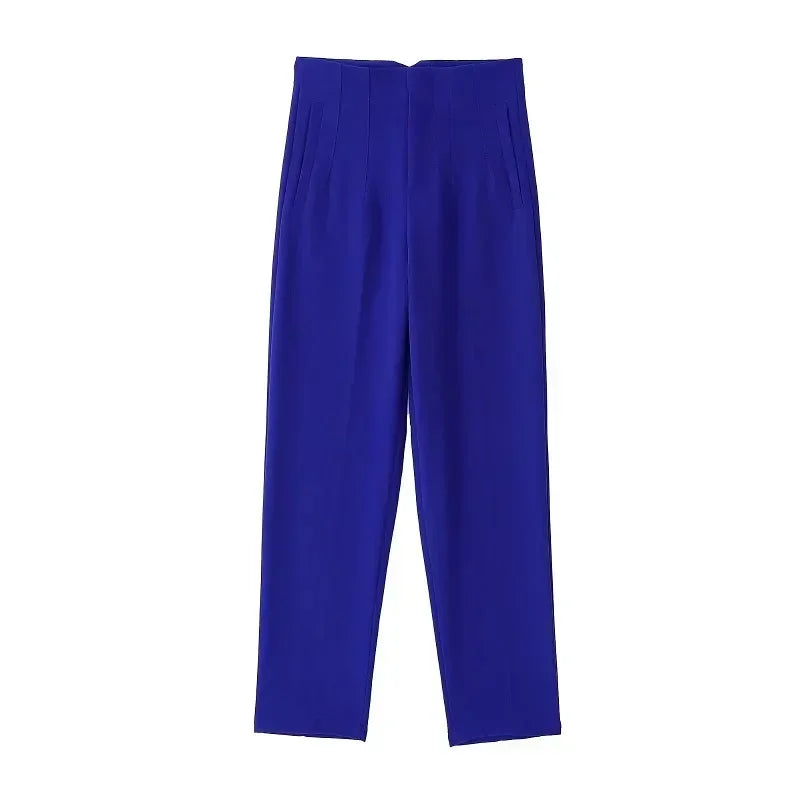 Damesbroek van stof met hoge taille in wortelmodel