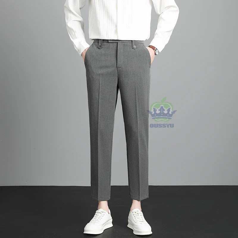 Herren Business Hose Beige Mit Bundfalte Slim Fit
