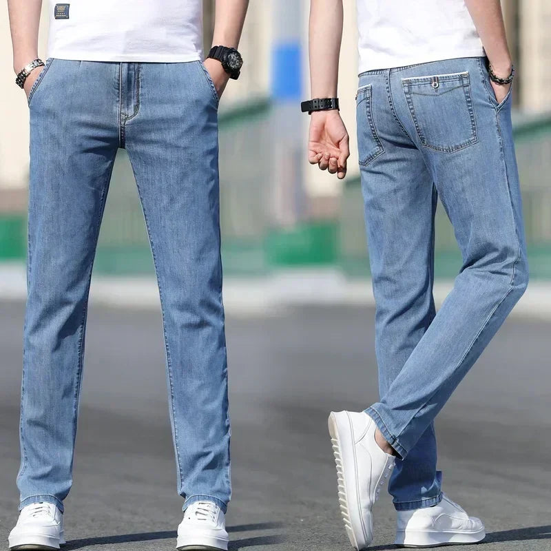 Herren Jeanshose Straight Fit Freizeit Hose Grau/Blau