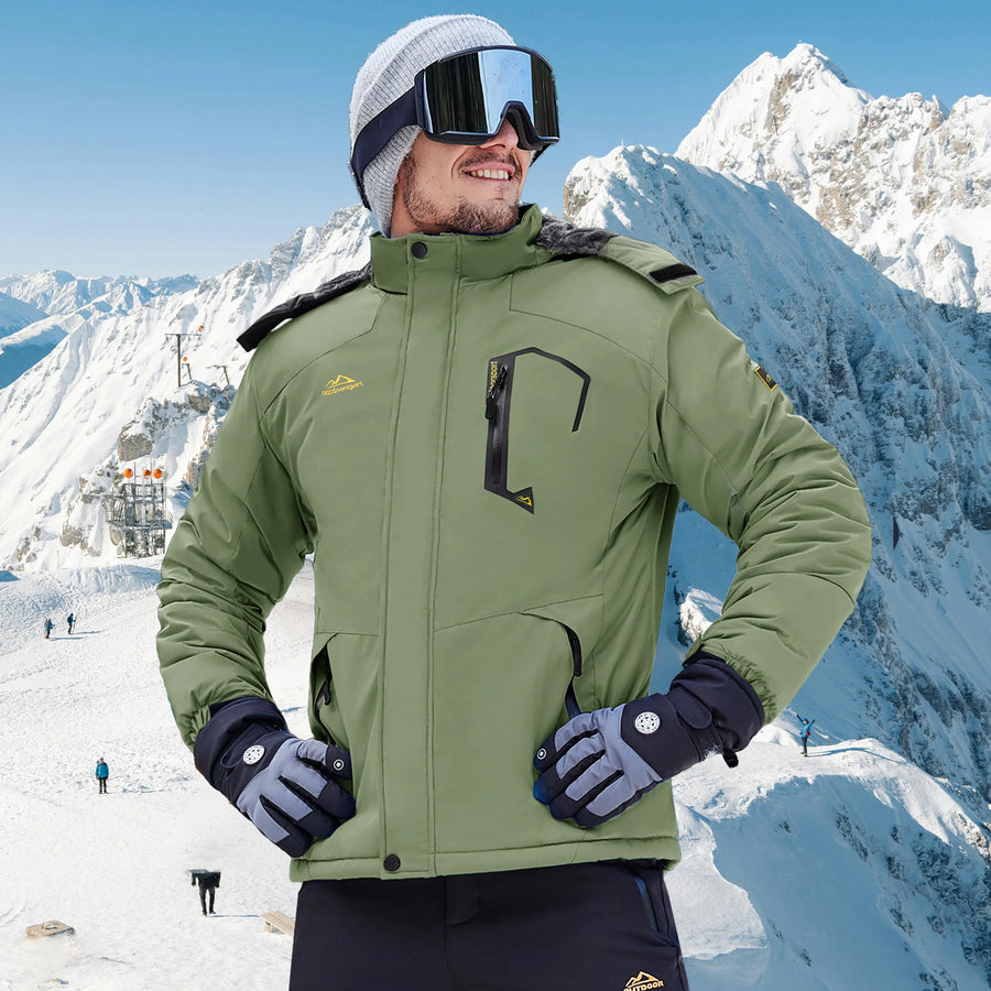 Herren Skijacke Outdoor Winterjacke Wasserdicht Orange Schwarz