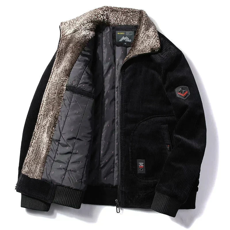Herren Kordjacke mit Teddyfutter, Reißverschluss & Rippbündchen