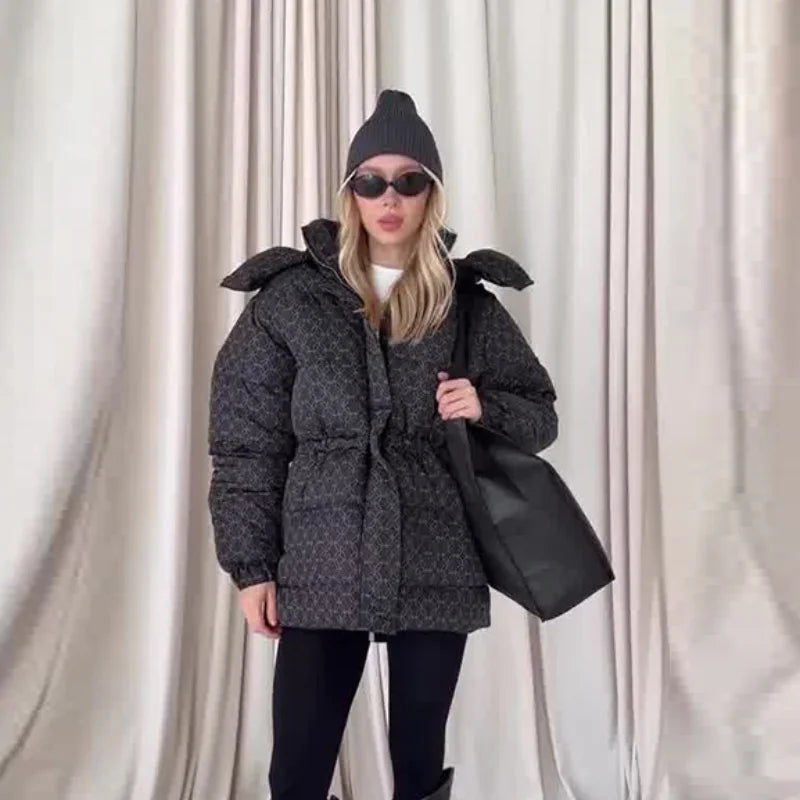 Damen Winter Steppjacke mit Kapuze und Kordelzug