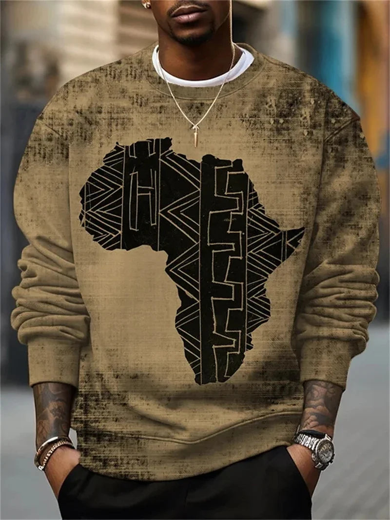 Herentrui met ronde hals, lange mouwen en print met Afrodesign