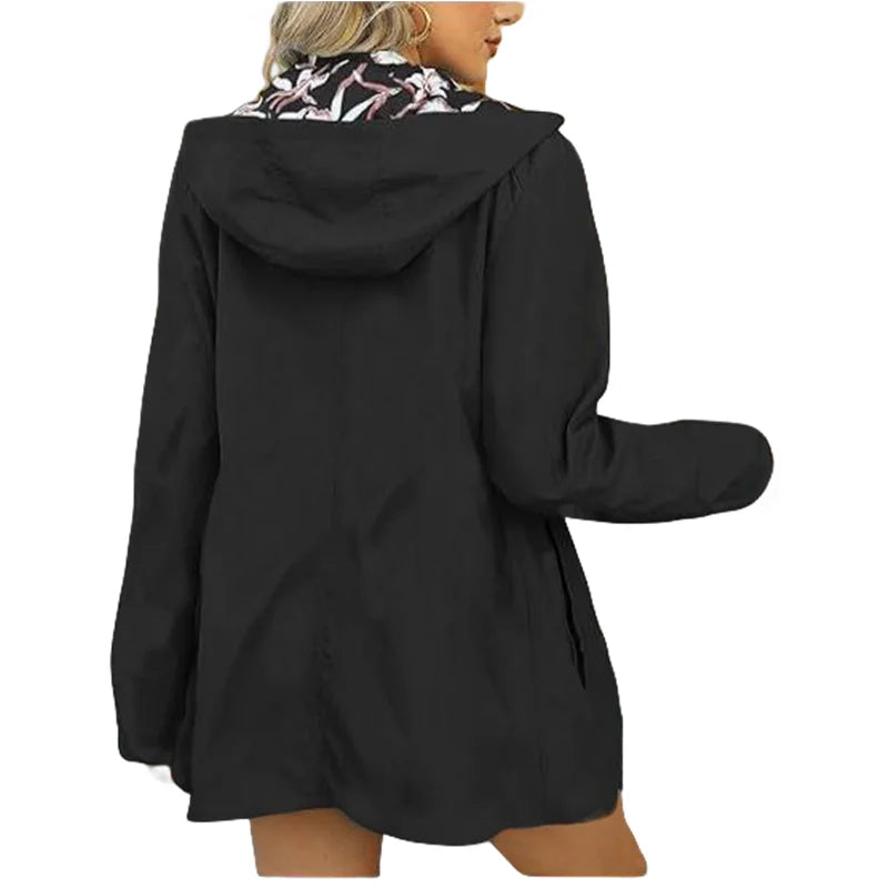 Damen Wendejacke mit Kapuze Blumenmuster Hellblau