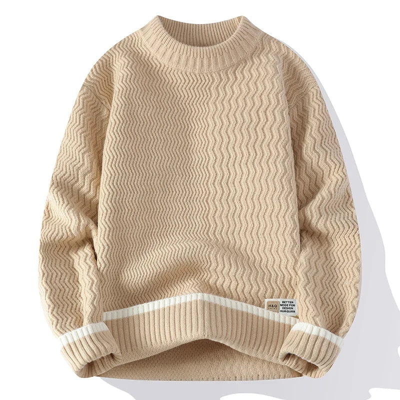 Mockneck-trui voor heren met golvend patroon en contrasterende strepen