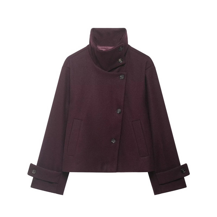 Damen Kurzjacke mit Stehkragen und seitlicher Knopfleiste