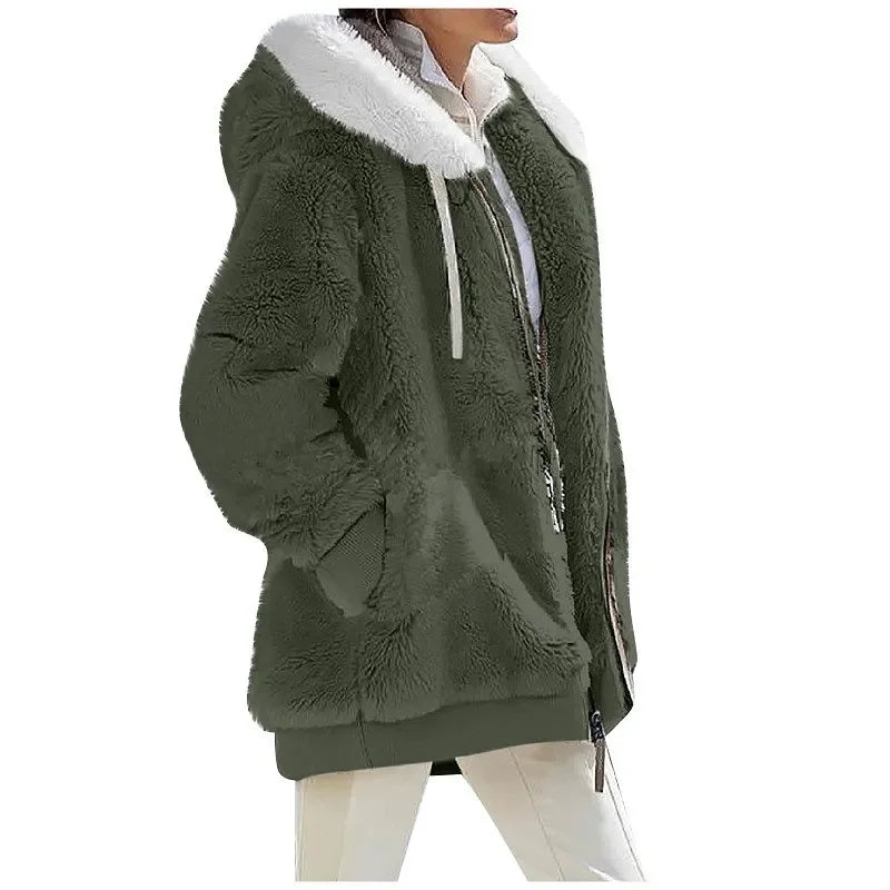 Teddy-Fleece Jacke mit Kapuze und Reißverschluss, flauschig warm