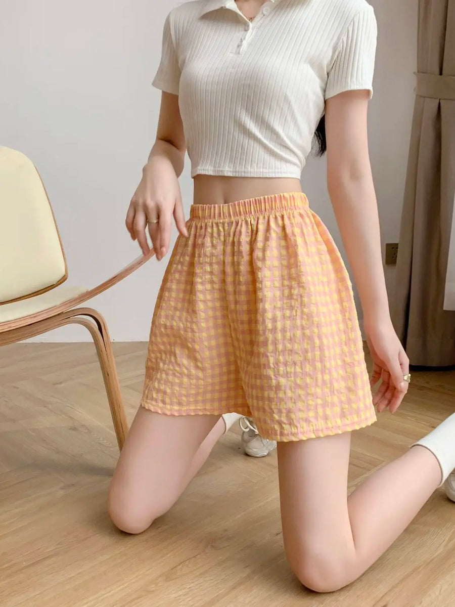 Damen karierte Shorts luftig mit Gummibund